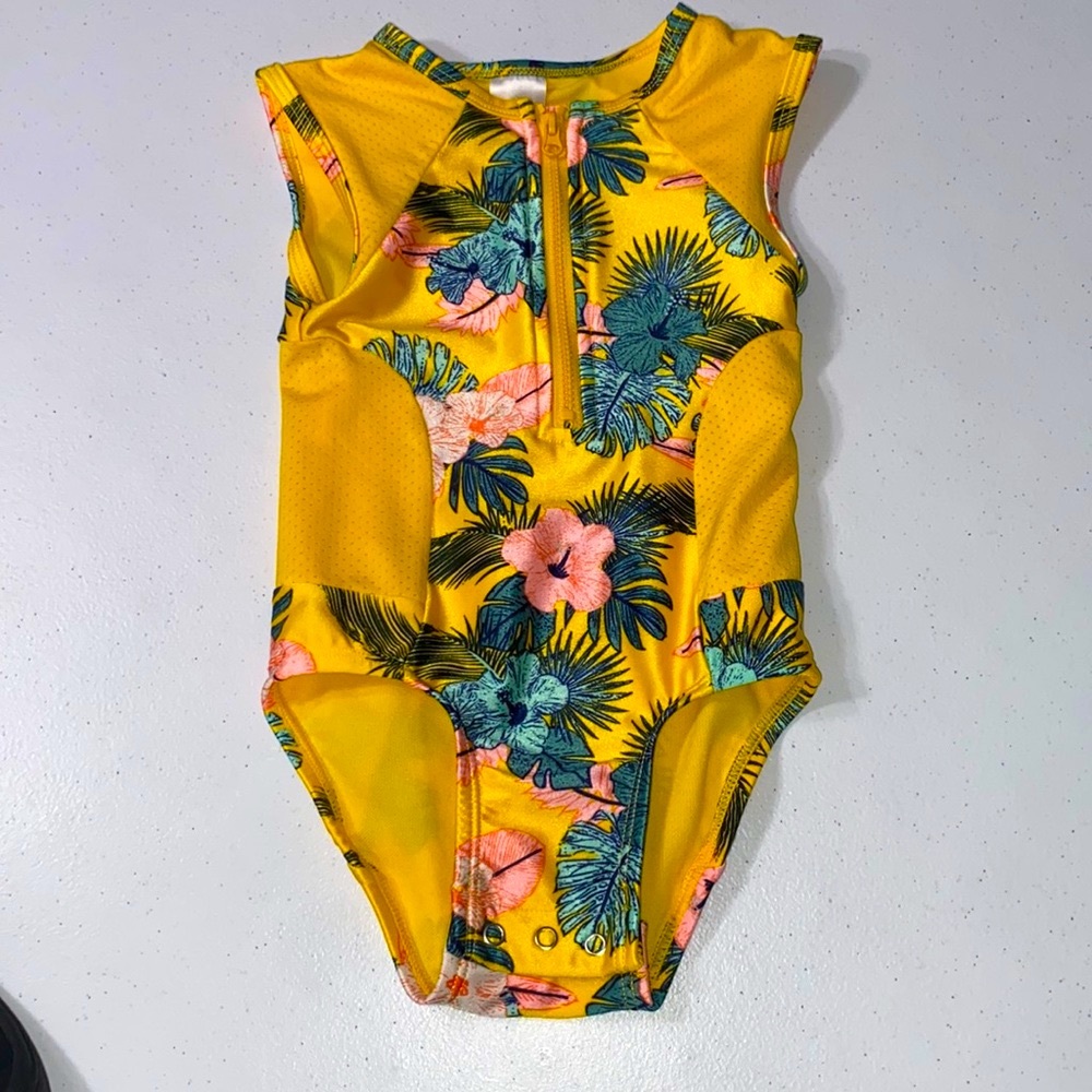 Cat & Jack Baby Girl Yellow Floral Tropical One Piece Swimsuit Size 18 Months